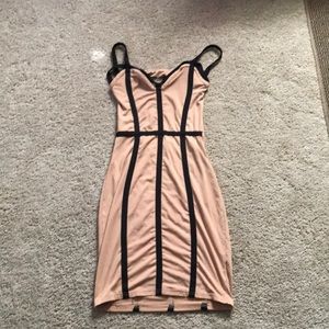 Tan and Black dress.